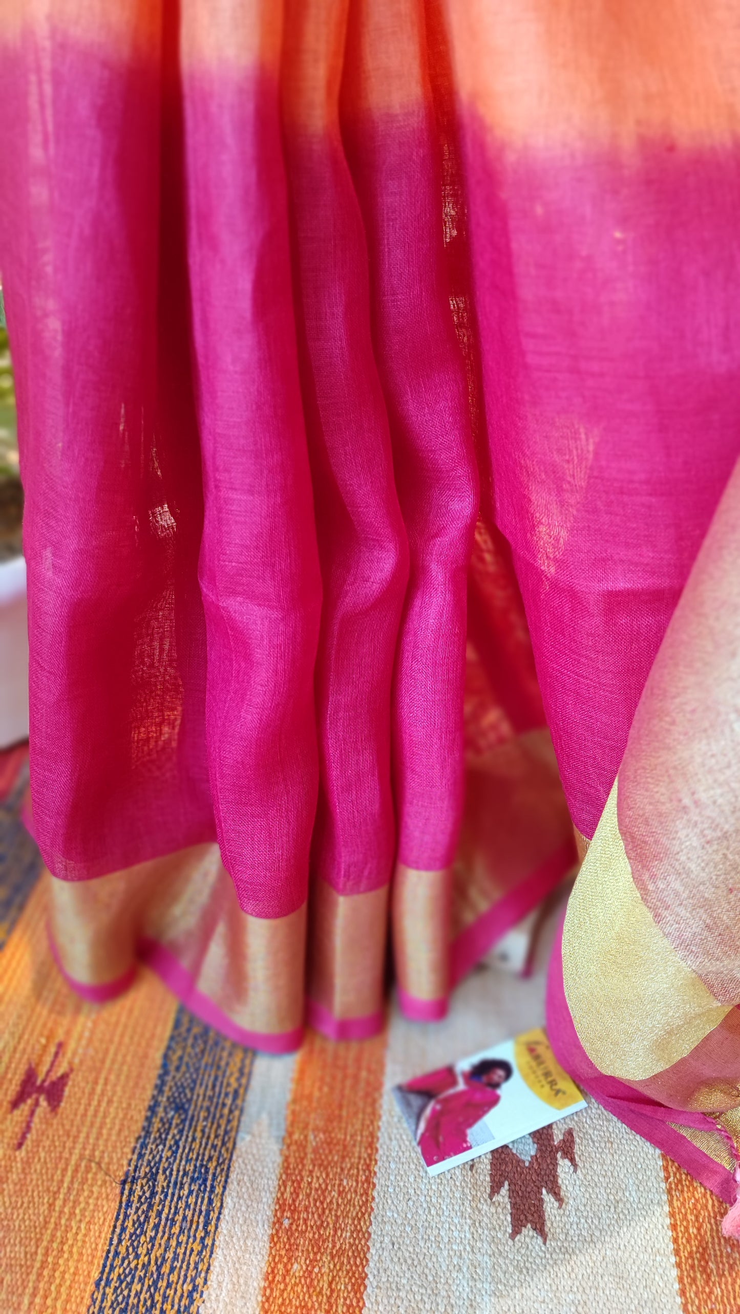 Pink Peach & Fuchsia Premium Linen Shaded Saree